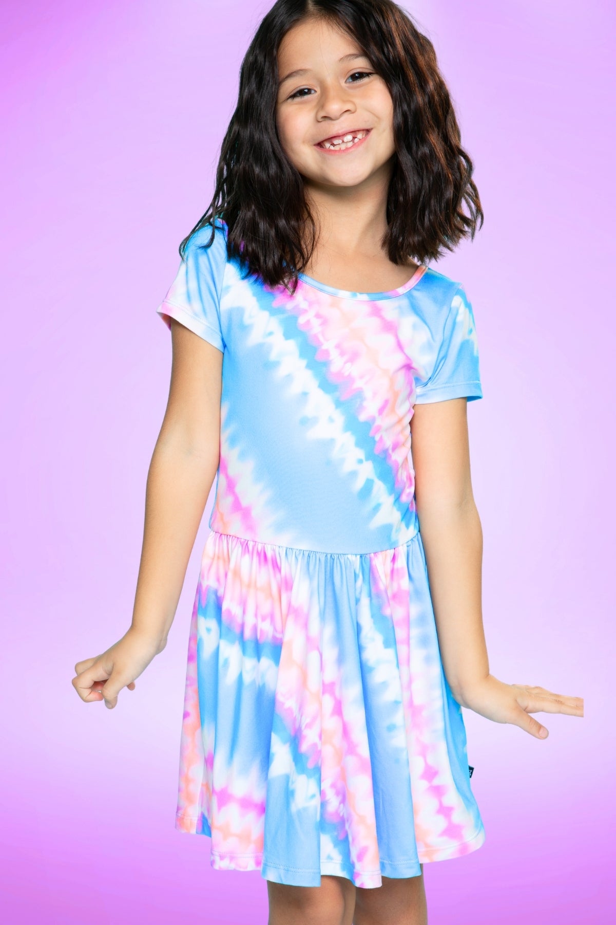 Simply Soft Short Sleeve Be Happy Dress - Tie Dye Rainbow Donuts
