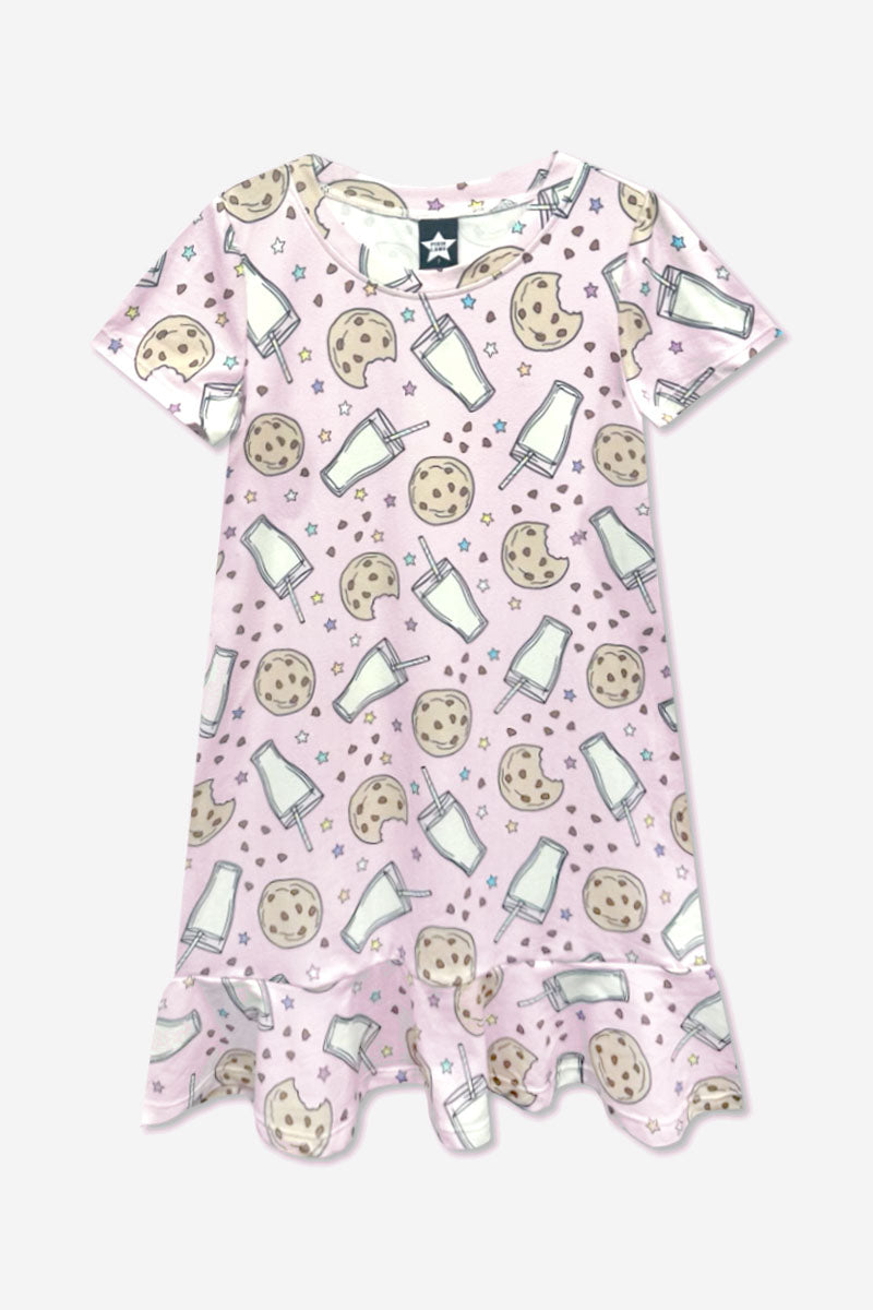 Simply Soft Short Sleeve Ruffle Lounge Dress - Lilac Rainbow Gummy Bear