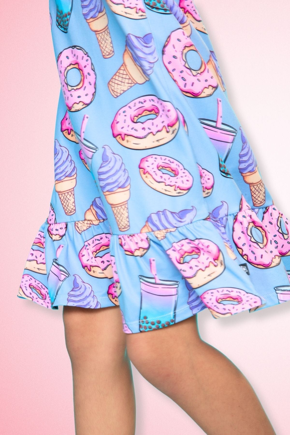 Simply Soft Short Sleeve Ruffle Lounge Dress - Lilac Rainbow Gummy Bear