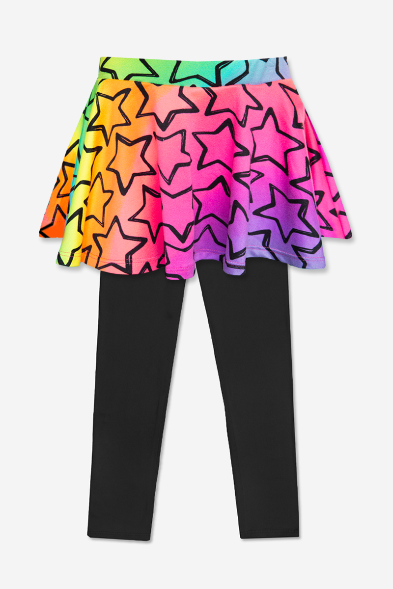 Simply Soft Skater Legging - Rainbow Star Black