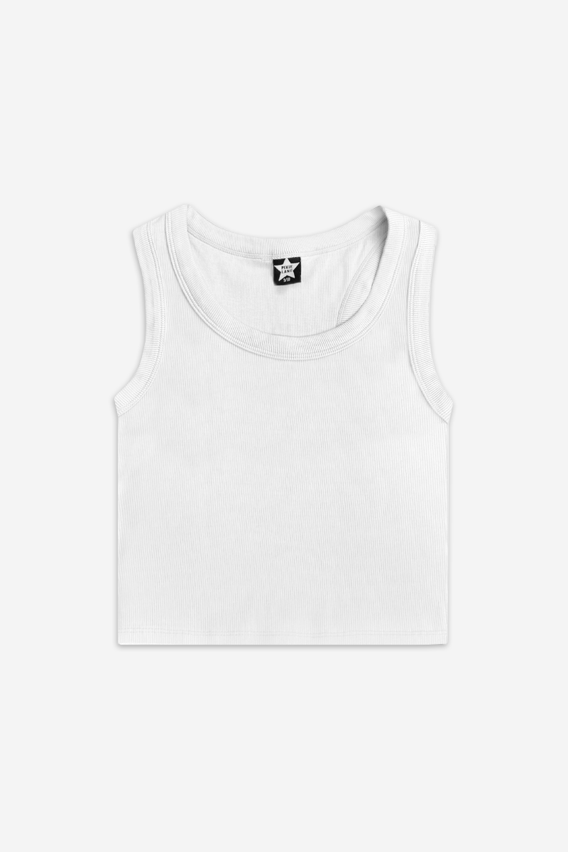 Ultra-Soft Ribbed Cropped Racer Tank - White
