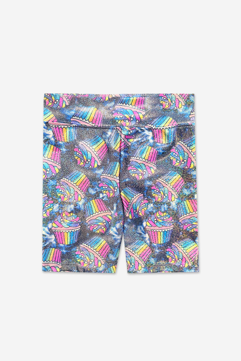 High Shine Biker Short - Silver Rainbow Gummy Bear