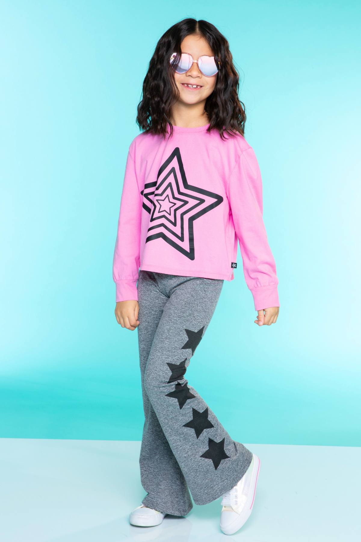 Washed Cotton Long Sleeve Easy Tee - Pink Bolt