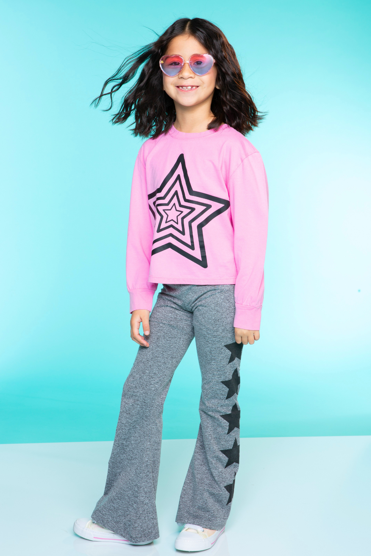Washed Cotton Long Sleeve Easy Tee - Pink Bolt