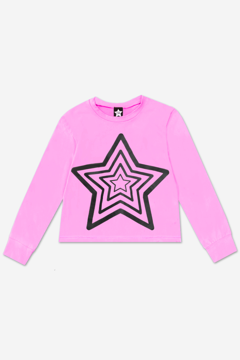 Washed Cotton Long Sleeve Easy Tee - Pink Bolt