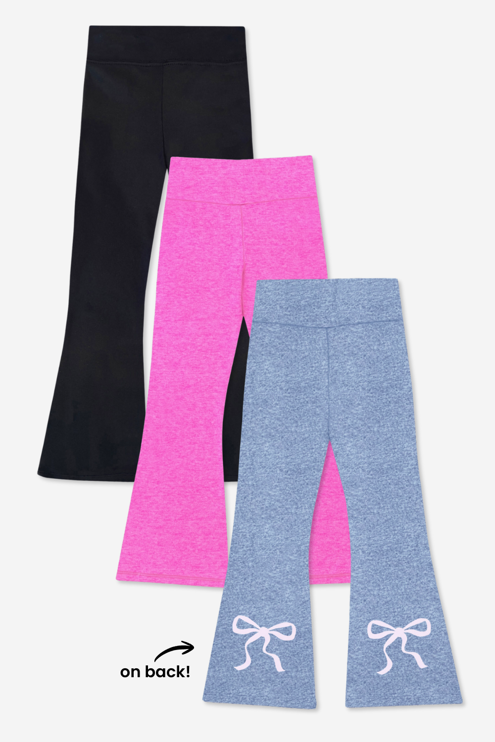 3-Pack Simply Soft Luxe Flare Legging - Candy Pink | Candy Purple | Vintage Denim Bow - NEW!