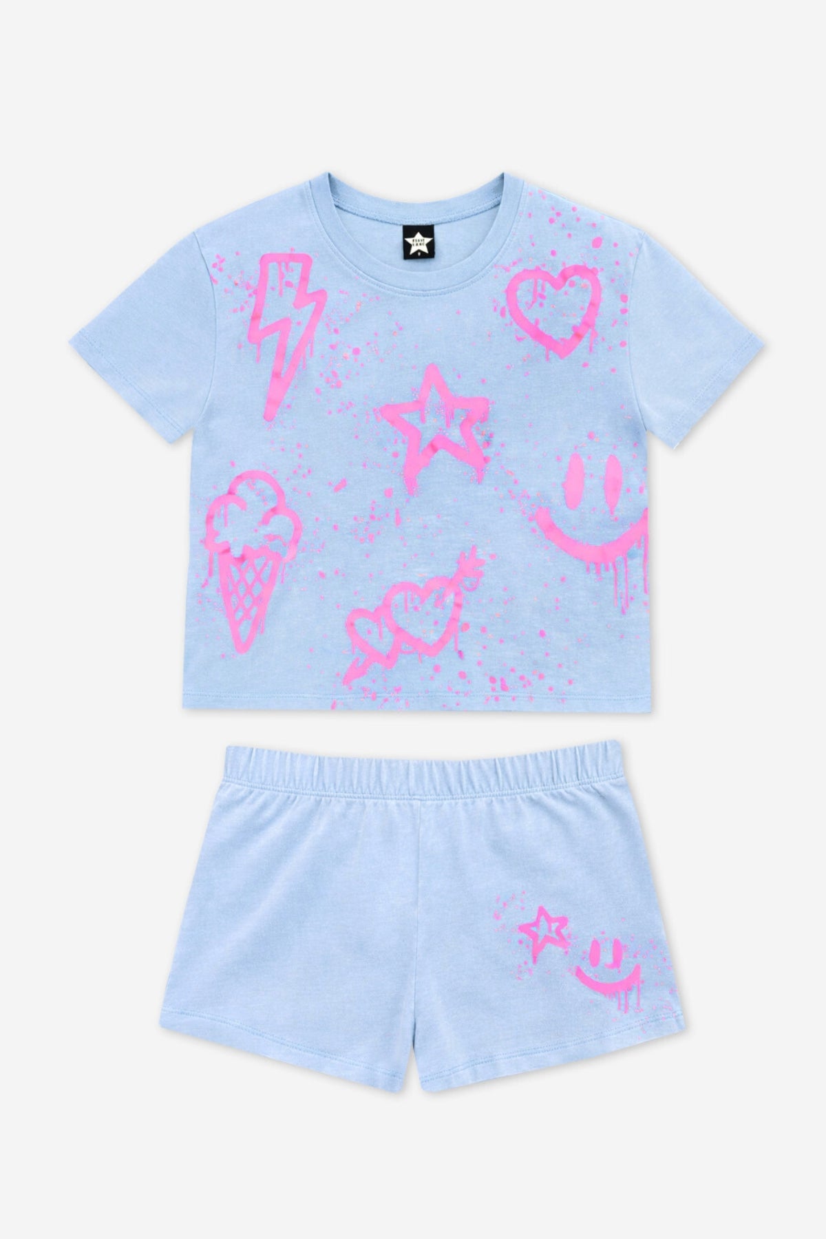 Vintage Washed Cotton Easy Tee & Dolphin Short Set - Pink Butterfly