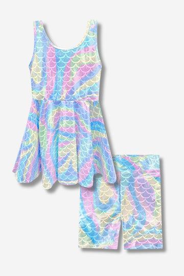Multipack: Glitter Tank Super Twirl Dress & High Shine Biker Short - Foil Rainbow Mermaid
