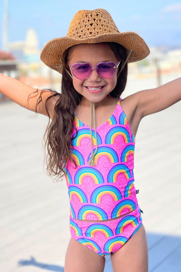 High Shine Plus Tankini - Hot Pink Rainbows