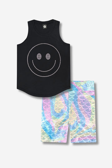 Multipack: Simply Soft Shirttail Tank & High Shine Biker Short - Black Studded Pearl Smile | Foil Rainbow Mermaid