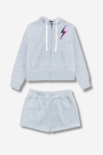 Multipack: Cotton Soft French Terry Drop Shoulder Zip Hoodie & Dolphin Short - Heather Grey Bolt | Heather Grey