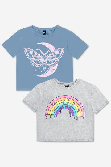 2-Pack Washed Cotton Drop Shoulder Tee - Heather Grey | Grey Pink - NEW!