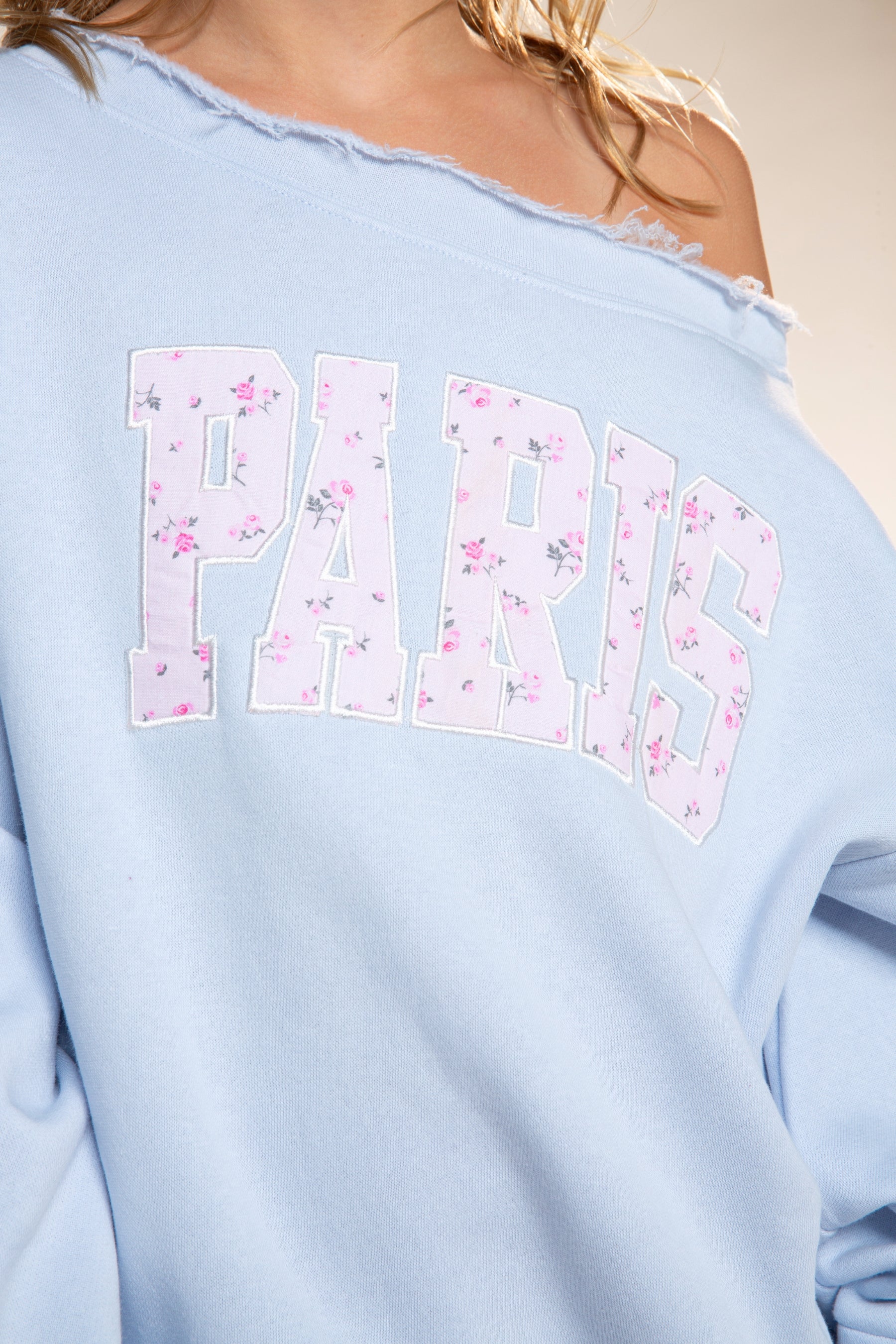Cloud Soft Off The Shoulder Sweatshirt - Floral Paris Embroidery - NEW!