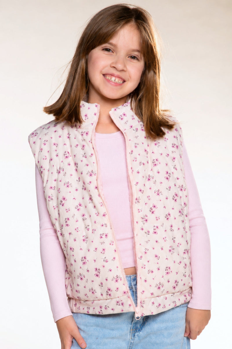 Relaxed Cuorduroy Puffer Vest - Pink Floral - NEW!