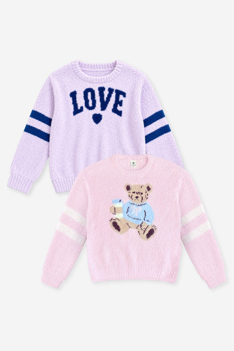 2 Pack Cloud Plush Crew Neck Sweater - Lavender Denim Love | Dusty Pink Teddy - NEW!