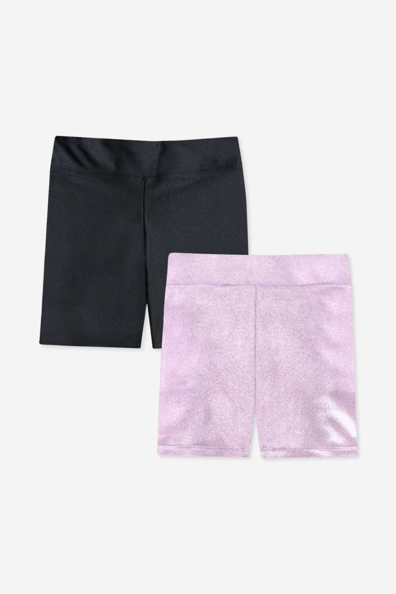 2-Pack High Shine Biker Short - Black | Pink Glitter