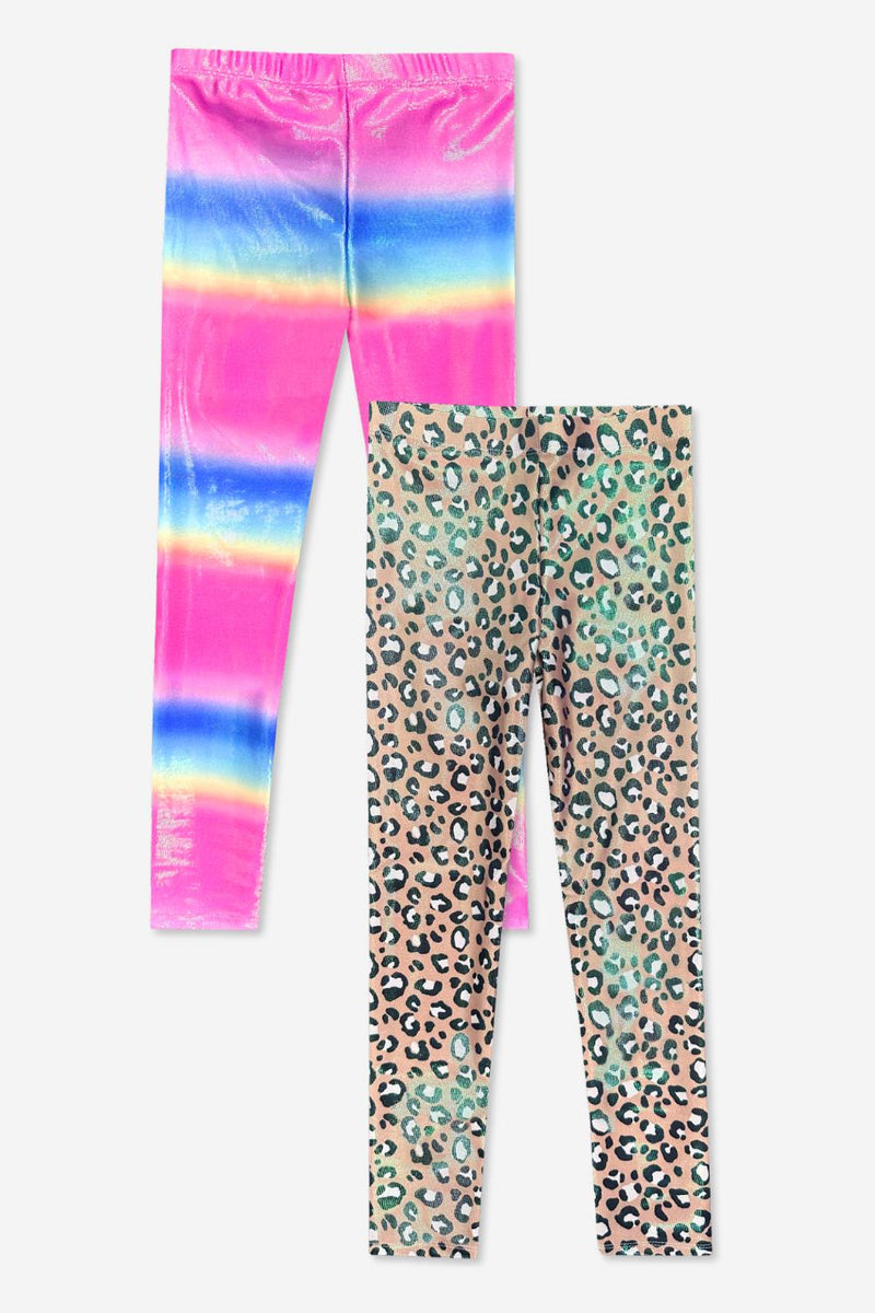 2-Pack Glitter Foil High Shine Legging - Rainbow Gradient | Taupe Leopard