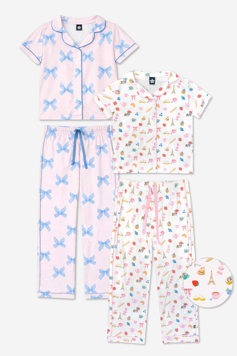 2-Pack Simple Soft Button Down Tee & Karate Pant - Blush Blue Gingham Bow | Lt Pink Paris Icons