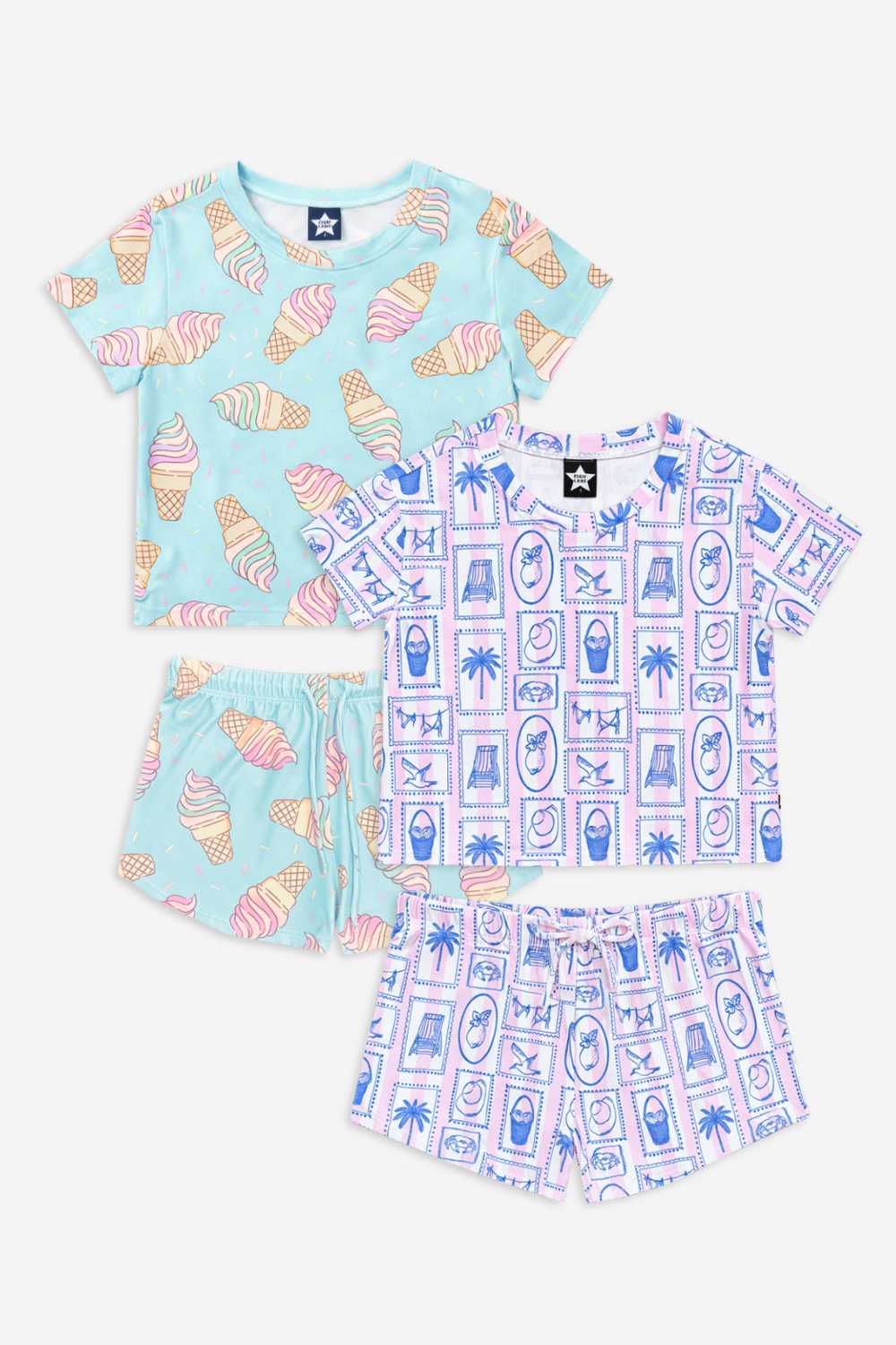 2 Pack Simply Soft Easy Tee & Dolphin Short - Blue Rainbow Ice Cream | Pink Stripe Euro Summer