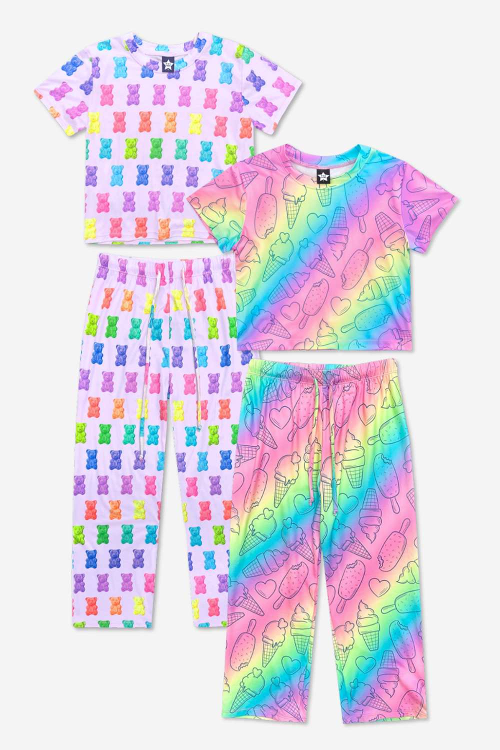 2-Pack Simply Soft Easy Tee & Karate Pant - Lilac Rainbow Gummy Bear | Pink Gingham Leopard
