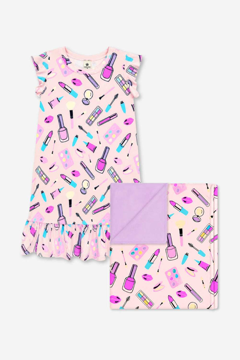 2 Pack Simply Soft Flutter Sleeve Lounge Dress & Reversible Blanket