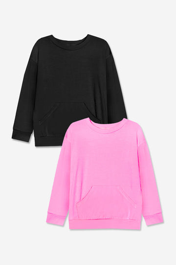 2-Pack Simply Soft Kanga Pocket Crew Top - Black | Pop Pink - NEW!