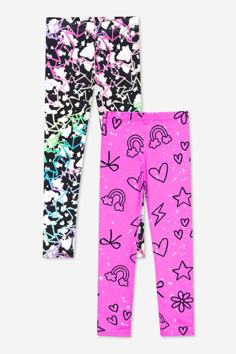 2-Pack Simply Soft Long Legging. - Neon Pink Sketch Emoji | Black Cream Rainbow Star - NEW!