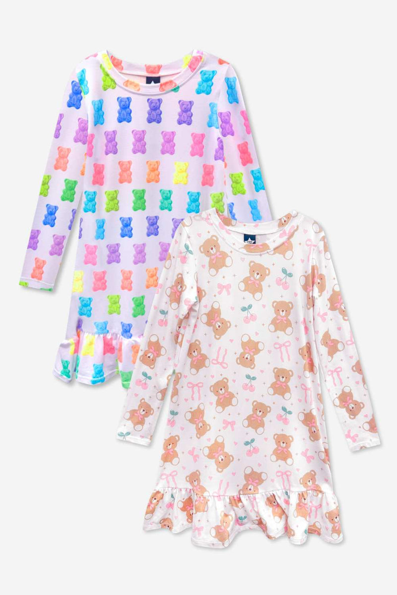 2-Pack Simply Soft Lounge Dress - Lilac Rainbow Gummy Bear | Ivory Cherries & Bears