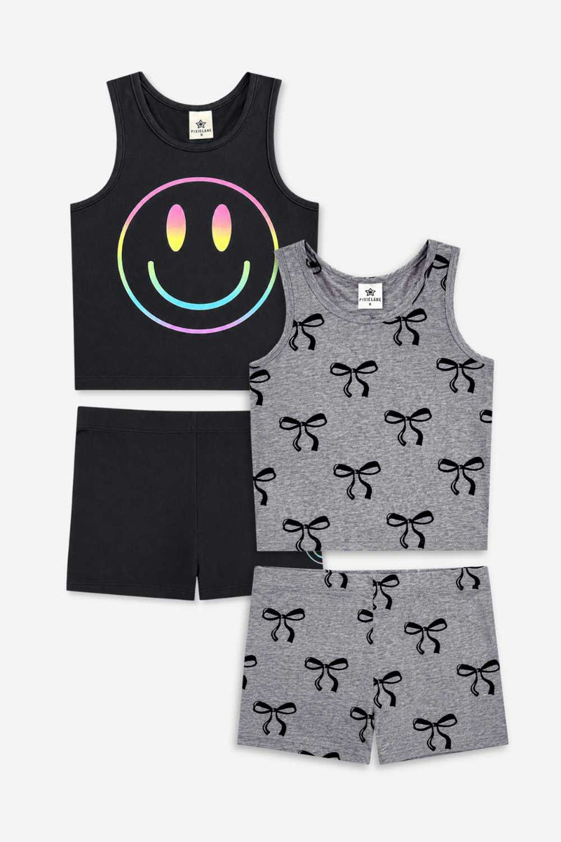 2-Pack Simply Soft Luxe Cropped Racerback Tank & Tumble Short - Steel Black Bows | Black Rainbow Smile - NEW!