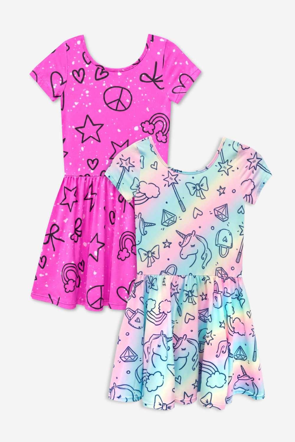 2 Pack Short Sleeve Scoop Back Be Happy Dress