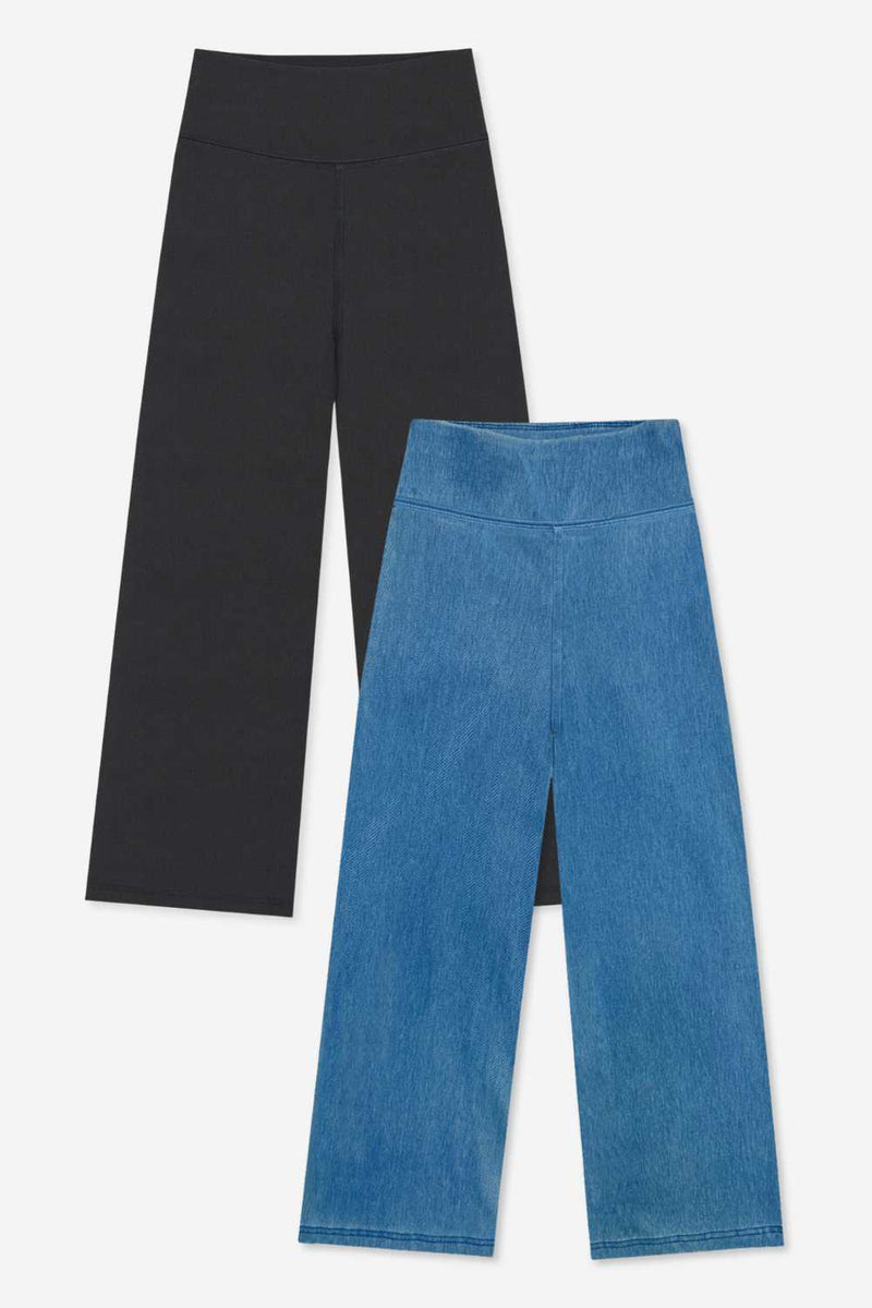 2 Pack Super Stretch Soft Denim Wide Leg Jegging - Black | Vintage Blue - NEW!