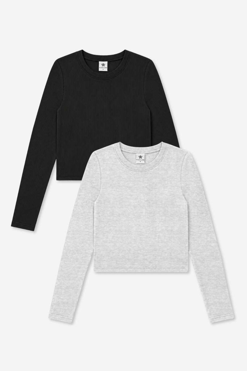 2-Pack Ultra-Soft Ribbed Fitted L/S Tee - Black | Light Ash Grey - NEW!