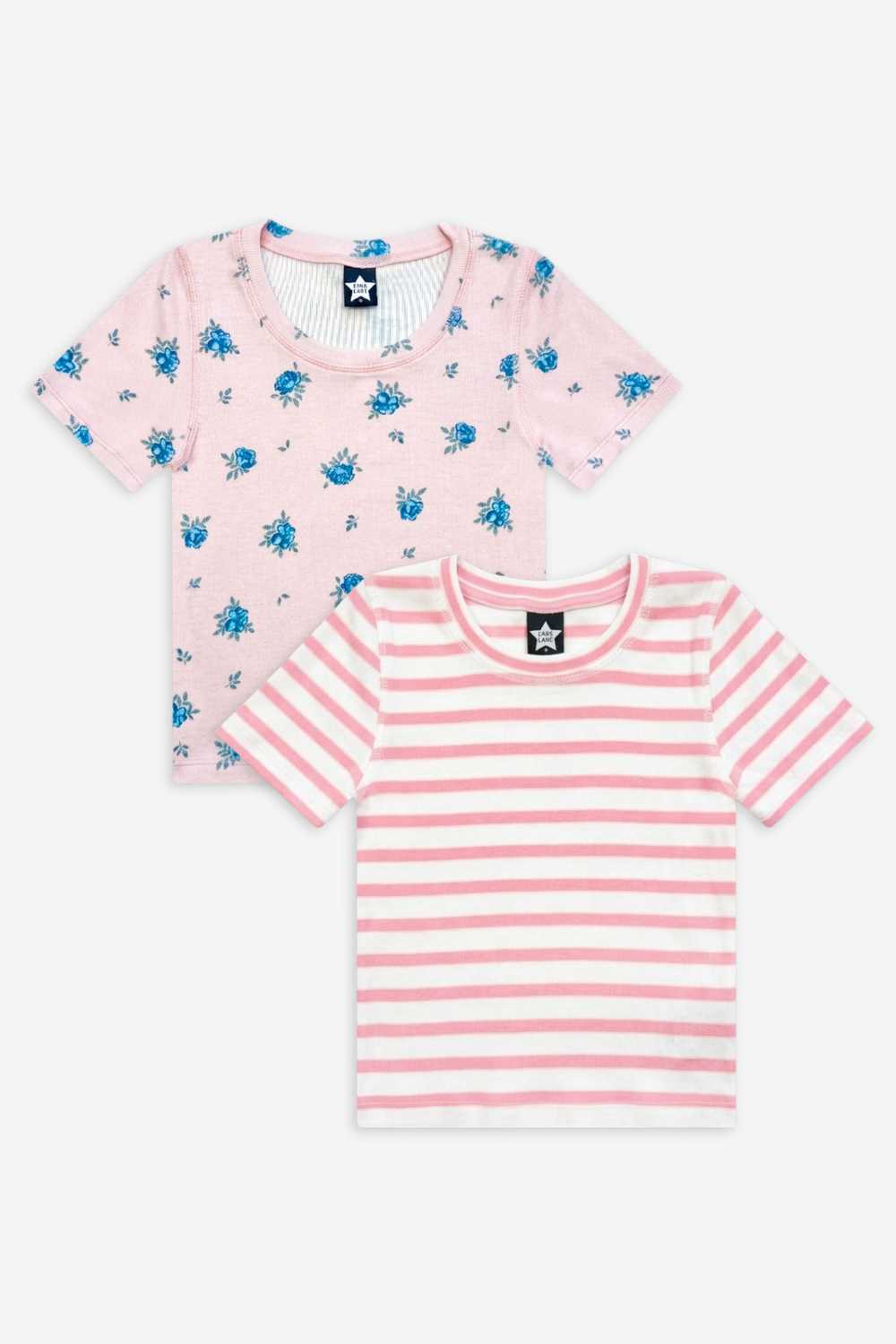 2 Pack Ultra-Soft Ribbed Fitted Tee - Light Blue Ivory Ditsy Floral | Light Pink Ditsy Floral