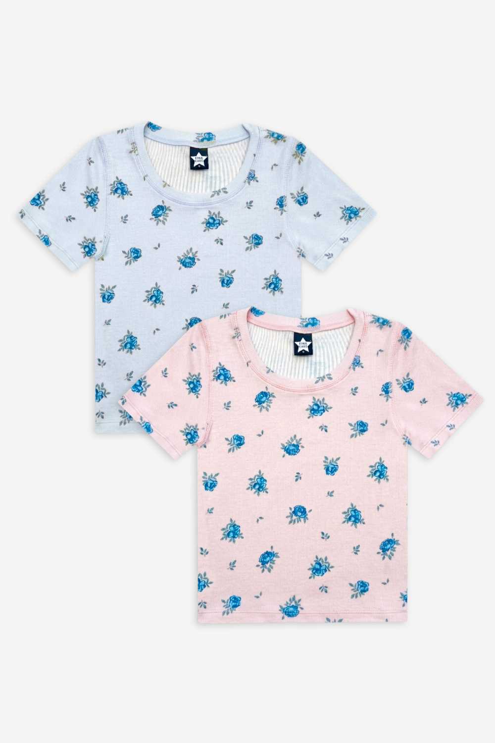 2 Pack Ultra-Soft Ribbed Fitted Tee - Light Blue Ivory Ditsy Floral | Light Pink Ditsy Floral