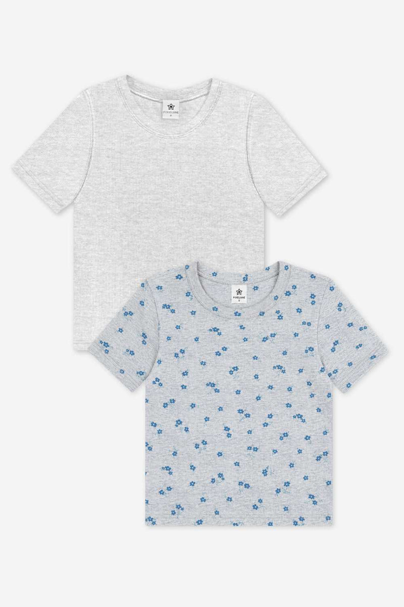 2 Pack Ultra-Soft Ribbed Fitted Tee - H Grey Navy Floral | Light Ash Grey - NEW!