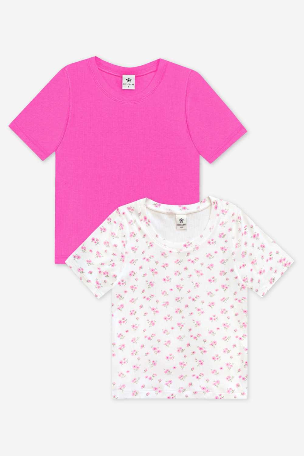 2 Pack Ultra-Soft Ribbed Fitted Tee - H Grey Navy Floral | Light Ash Grey - NEW!