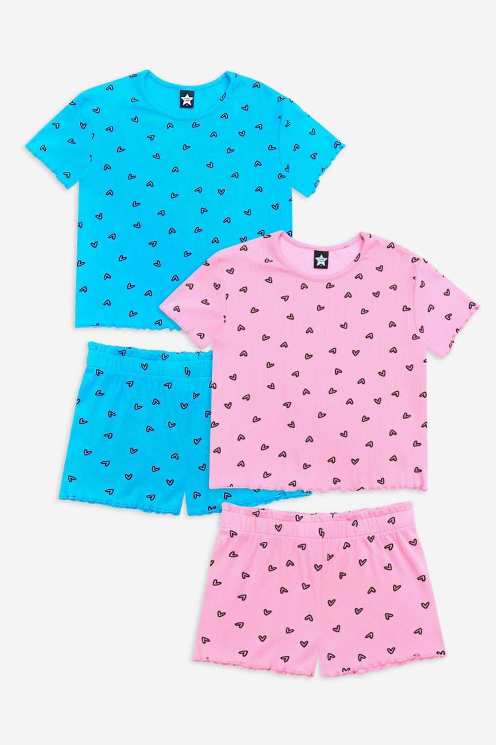 2 Pack Ultra Soft Ribbed Lettuce Hem Easy Tee & Short Set