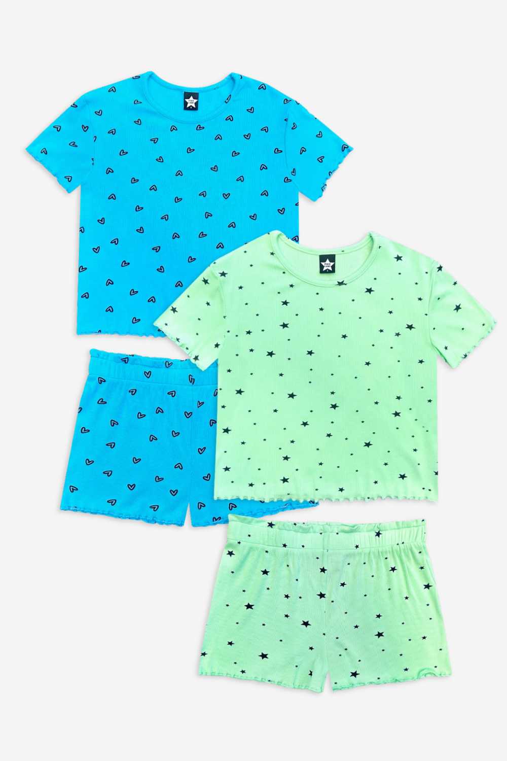 2 Pack Ultra Soft Ribbed Lettuce Hem Easy Tee & Short Set