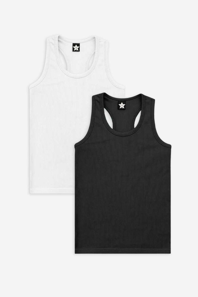 2 Pack - Ribbed Racerback Tank - White | Black - NEW!