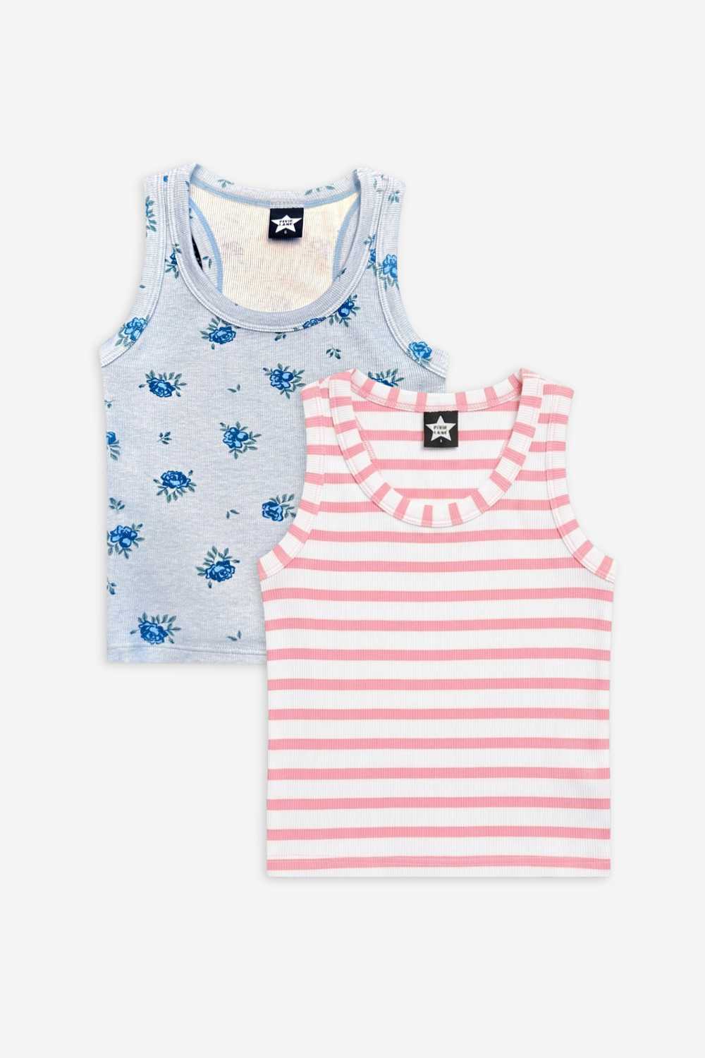2 Pack Ultra-Soft Ribbed Scoop Racer Tank - Lt Blue Ditsy Floral | Lt Pink Ditsy Floral
