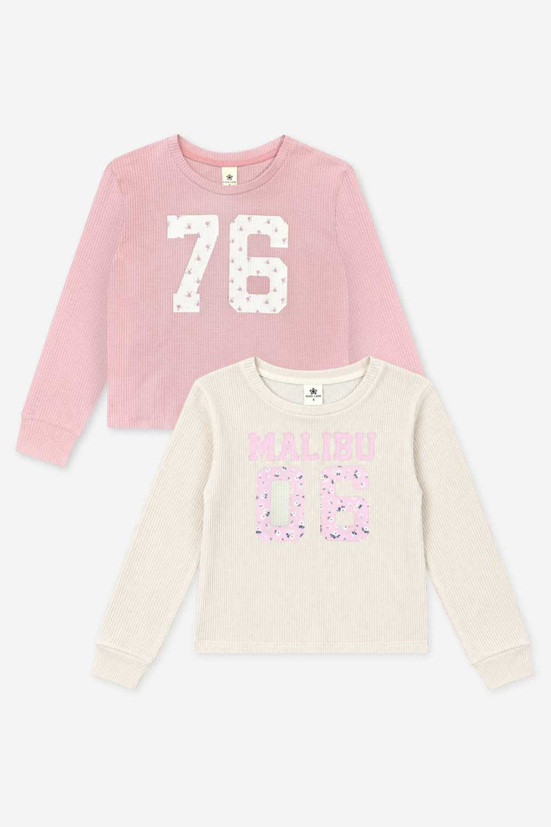 2-Pack Waffle Long Sleeve Easy Tee - Ivory Floral Malibu | Pink Floral 76 - NEW!