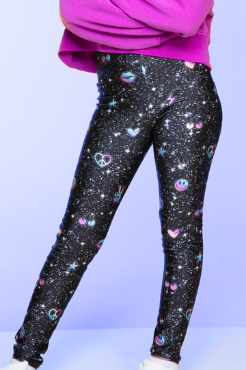 High Shine Long Legging - Black Glitter Ombre Emojis