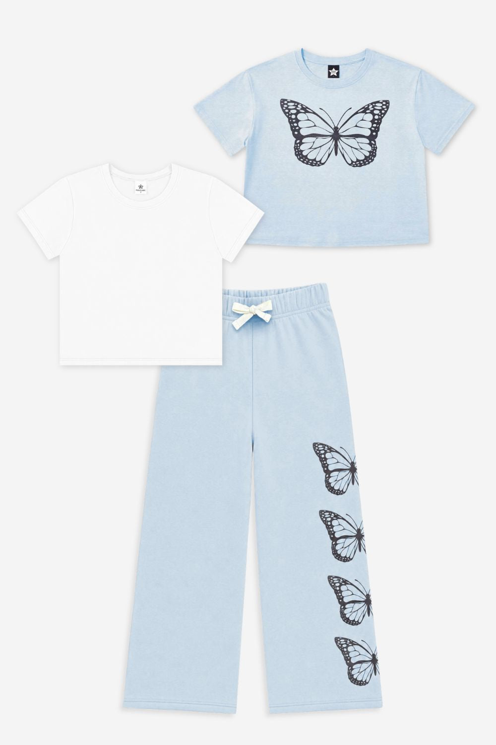 3 Pack Easy Tees & French Terry Wide Leg - Charcoal Heart Bolt | Dusty Pink - NEW!
