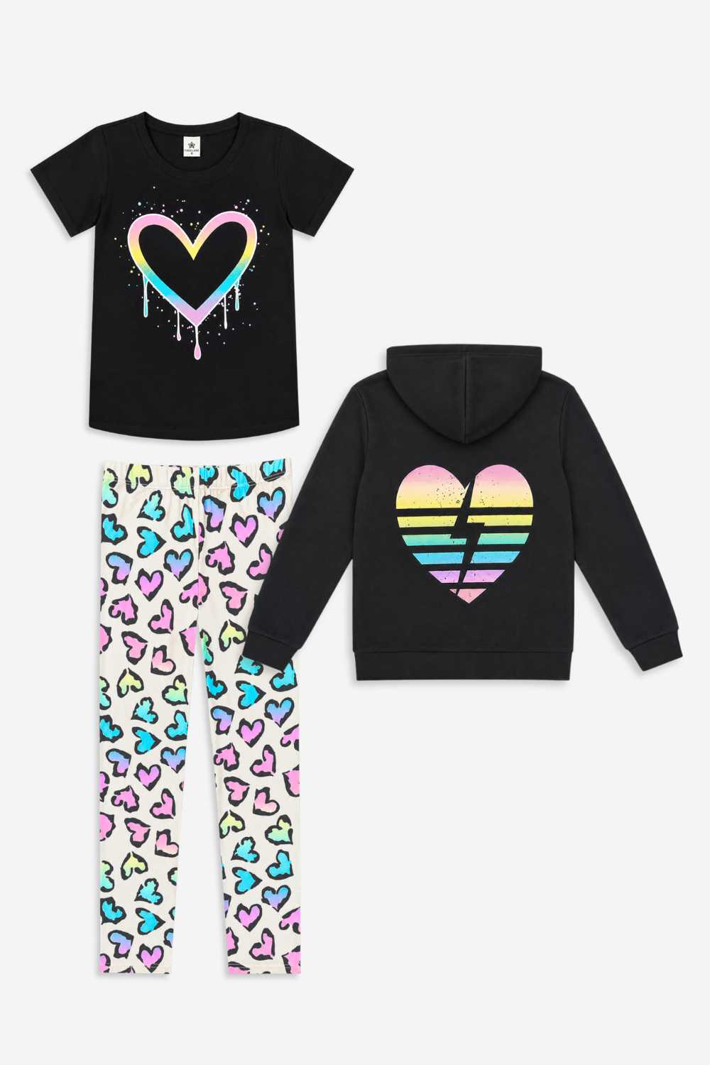 3 Pack Retro Rainbow & Leopard Heart Leggings