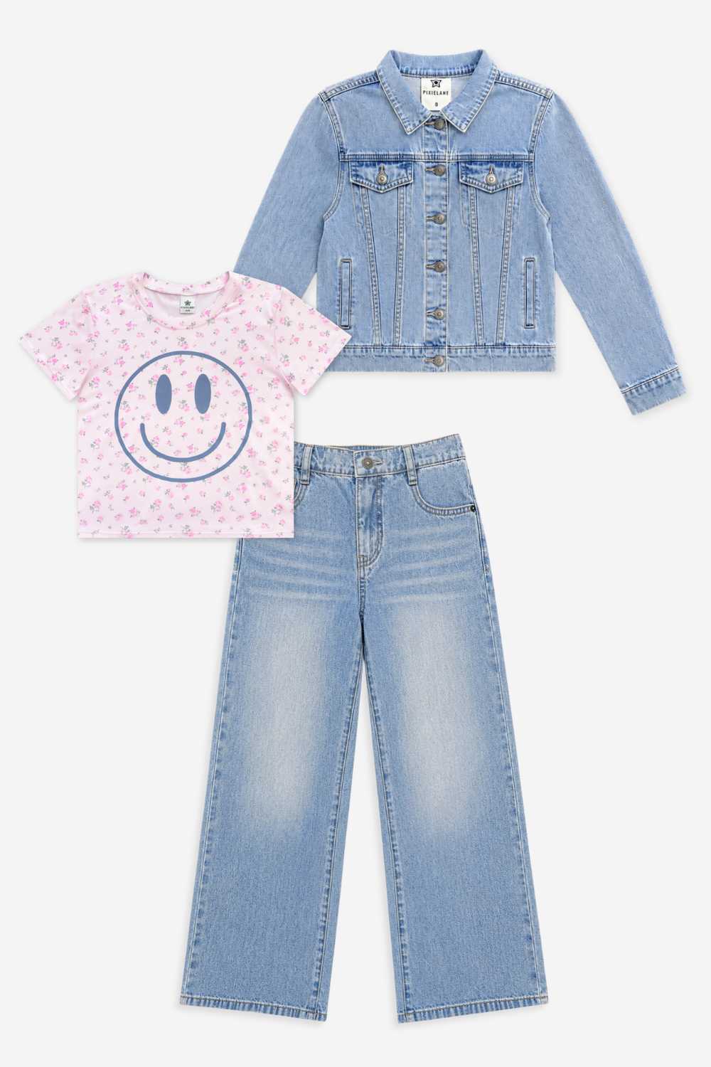3 Pack Easy Tee and Denim Set - Medium Blue Wash | Pink Floral Smile - NEW!
