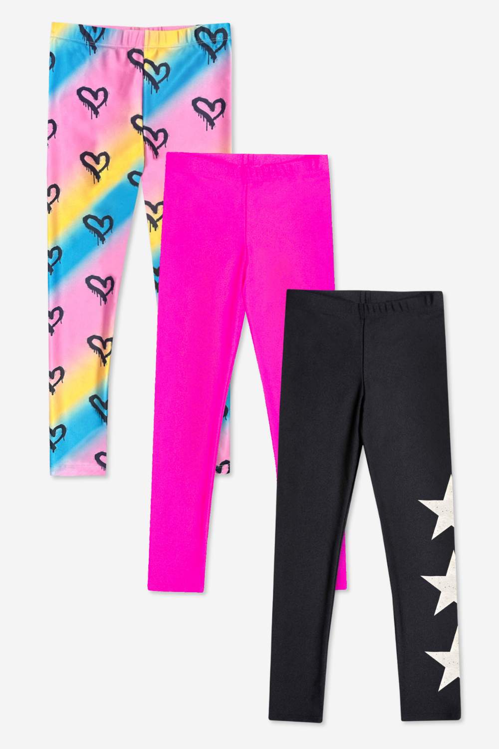 3-Pack High Shine Legging - Black White Smile | Fuchsia Pink | Charcoal Graffiti Elements