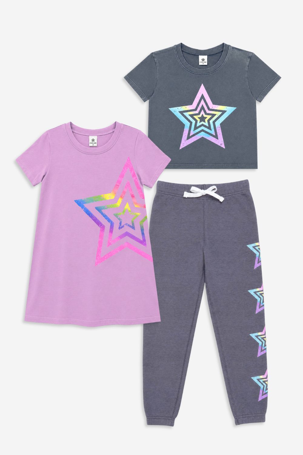 3 Pack Retro Rainbow Star Dress, Tee & Sweatpant