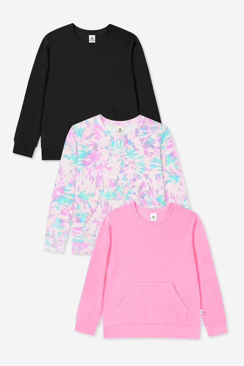 3 Pack Simply Soft Kanga Pocket Crew Top - Black | Blush Tie Dye | Neon Pink - NEW!