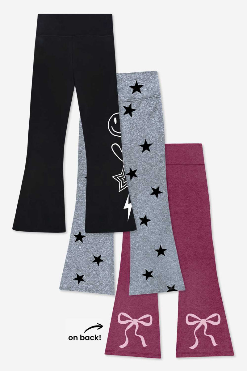 3-Pack Simply Soft Luxe Flare Legging - Burgundy Bow | Black Emoji | Steel Stars - NEW!