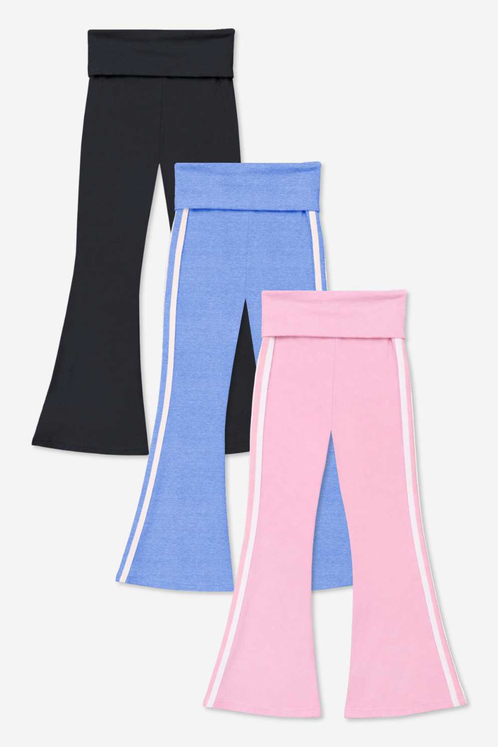 3 Pack Simply Soft Luxe Foldover Flare - Denim White Stripe | Black White Stripe | Dusty Pink White Stripe - NEW!